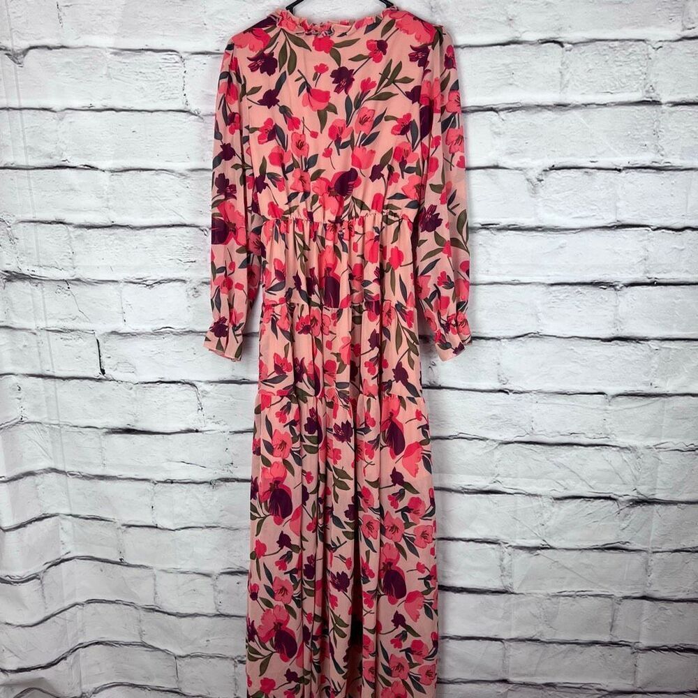 Pink Floral Maxi Dress Small Boho Long Sleeve Tiered Romantic Cottagecore - Picture 6 of 9